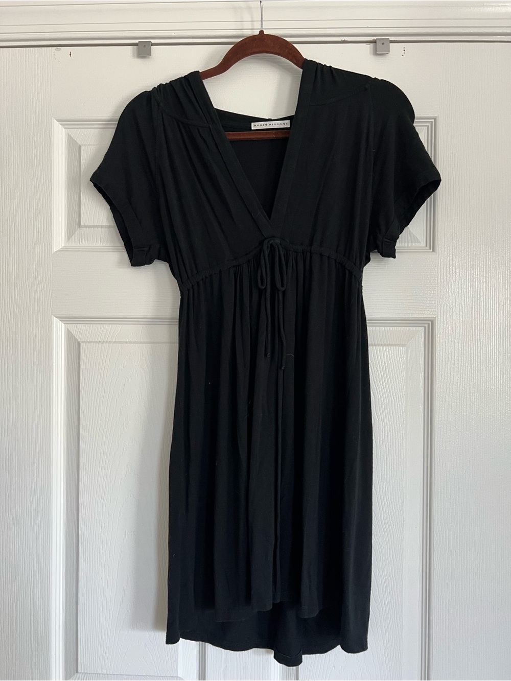 Black V-Neck Short Sleeve Cover Up Dress with Tie Waist and Hood